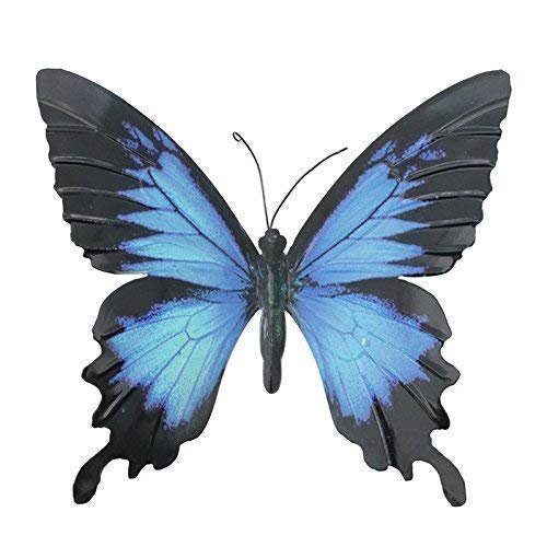 Primus Large Blue & Black Metal Garden Butterfly Wall Art for Outdoor ...