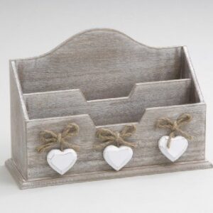 Shabby Chic Distressed Wood Triple White Hearts Letter Rack