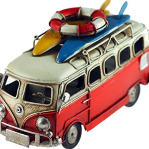 VW Camper Van 16cm Model Metal Ornament With Surf Boards - Red