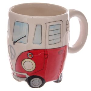 Red Ceramic Camper Shaped Coffee Mug / Cup