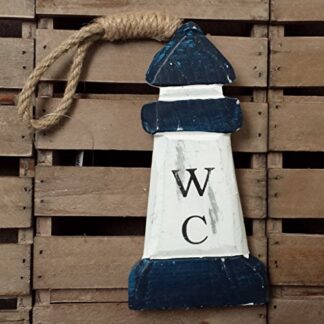 WC / Toilet Wooden sign on rope in Nautical / Seaside design (Lighthouse)