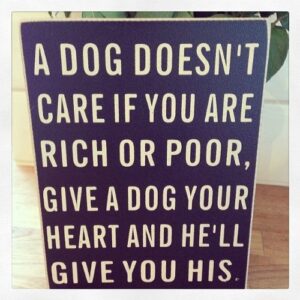 Wall Plaque - A DOG DOESN'T CARE IF YOU ARE RICH OR POOR, GIVE A DOG YOUR HEART AND HE'LL GIVE YOU HIS - Wooden Wall Sign
