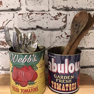 Retro Vintage Storage Tins Set of 2 Round Canister Jar Food Utensils Table Decor (Tomato Set)